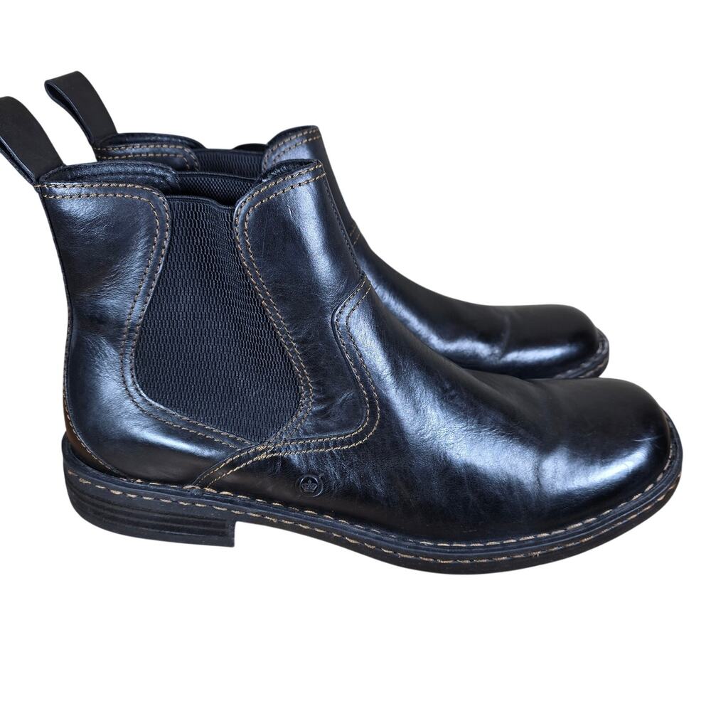 Mens Born Hemlock Chelsea Pull On Ankle Top Boots Black Leather Casual EUC Sz 13